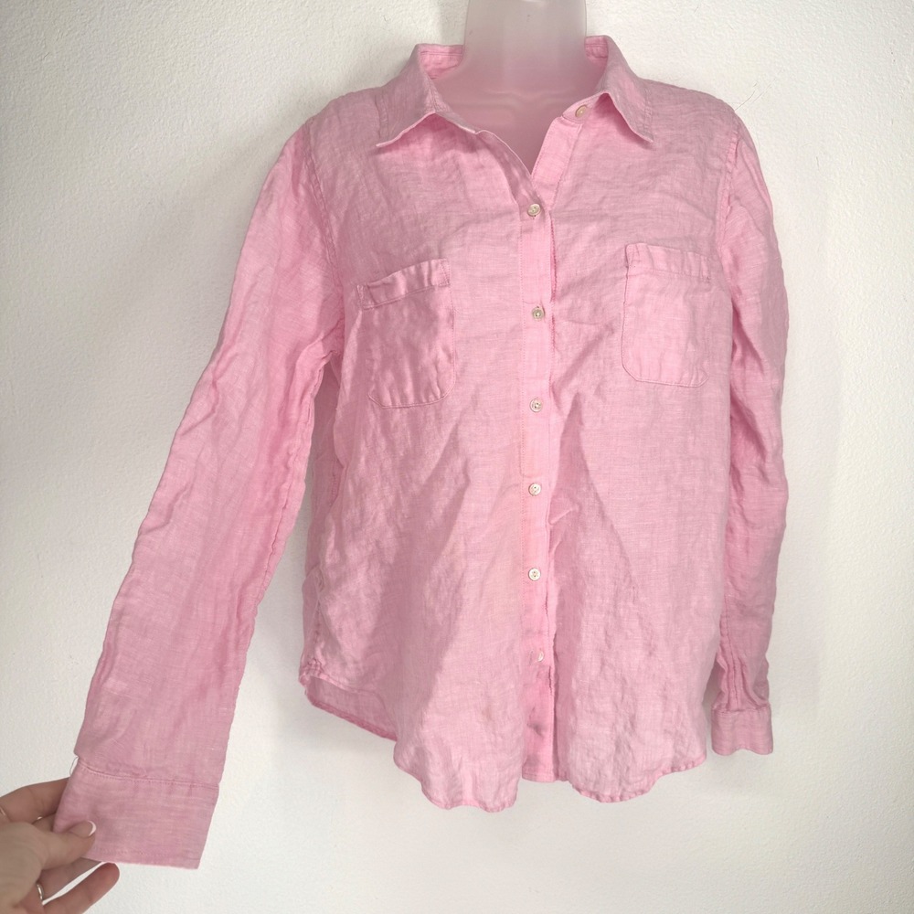 Lilly Pulitzer Pink Linen Button Down Shirt Long Sleeve Pockets Womens Size M